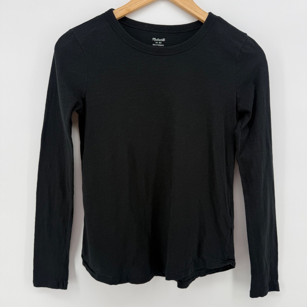 Madewell Womens XS Black Cotton Long Sleeve Crewneck T-Shirt